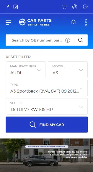Screenshot how quickly and easily you can search for car parts by vehicle