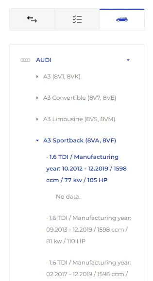 Screenshot showing the vehicles for the article