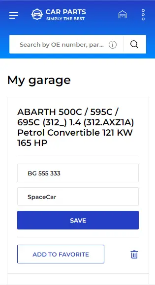 A list of favorite vehicles where you can enter the license plate number and chassis