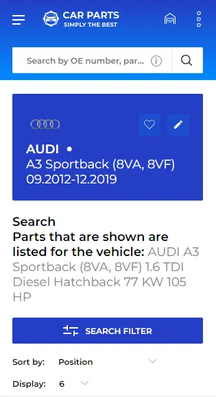 Screenshot of search results for your favorite vehicle and car part